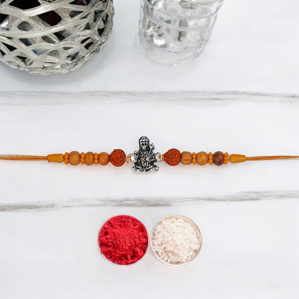 925 Sterling Silver Hanuman Motif With Rudraksha Beaded Rakhi for Brother - Taraash