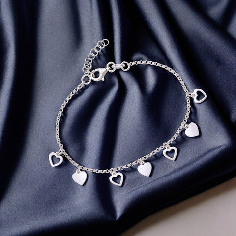 925 Sterling Silver Heart Charms Bracelet Gift for Womens - Taraash