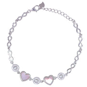 925 Sterling Silver Heart Pink Mother - of - Pearl & CZ Bracelet - Taraash