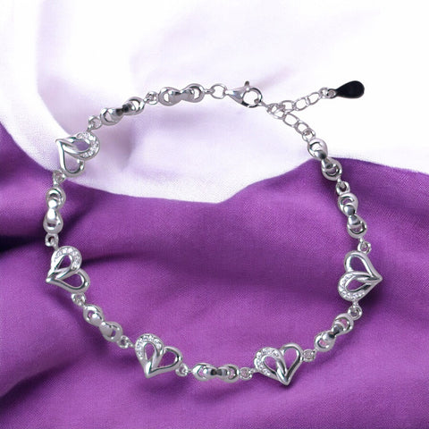 925 Sterling Silver Heart - Shaped CZ Bracelet for Women - Taraash