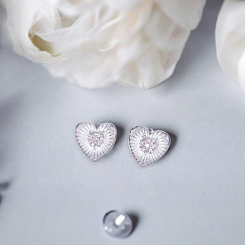925 Sterling Silver Heart Shaped CZ Stud Earrings for Women - Taraash