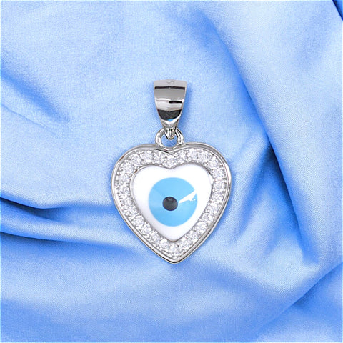 925 Sterling Silver Heart - Shaped Evil Eye Pendant with Sparkling Cubic Zirconia For Womens - Taraash