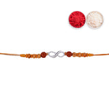 925 Sterling Silver Infinity CZ with Rudraksha Beaded Thread Rakhi for Brother - Taraash