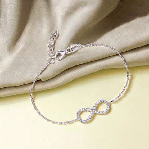 925 Sterling Silver Infinity Shimmering CZ Bracelet Gift for Womens - Taraash