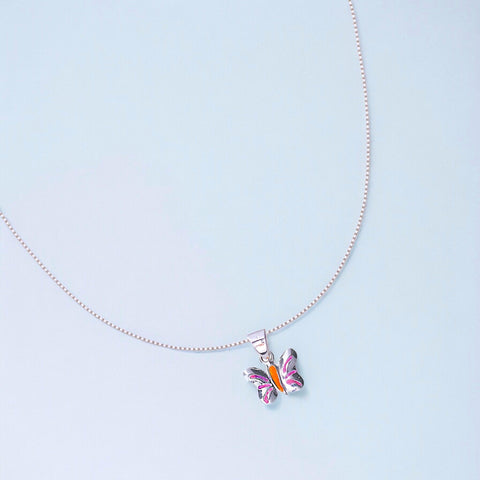 925 Sterling Silver Kids Enamel Butterfly Pendant with Chain for Girls - Taraash