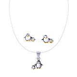 925 Sterling Silver Kids Tiny Playful Penguin Enamel Jewellery Set for Girls - Taraash