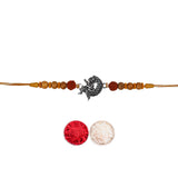 925 Sterling Silver Moon Ganesha With Rudraksha Beaded Rakhi for Brother - Taraash