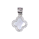 925 Sterling Silver Mother Of Pearl With CZ Clover Pendant For Womens - Taraash