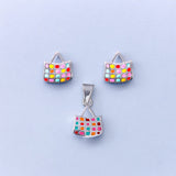 925 Sterling Silver Multi Color Bag Pendant and Earring Set for Girls - Taraash