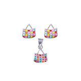 925 Sterling Silver Multi Color Bag Pendant and Earring Set for Girls - Taraash