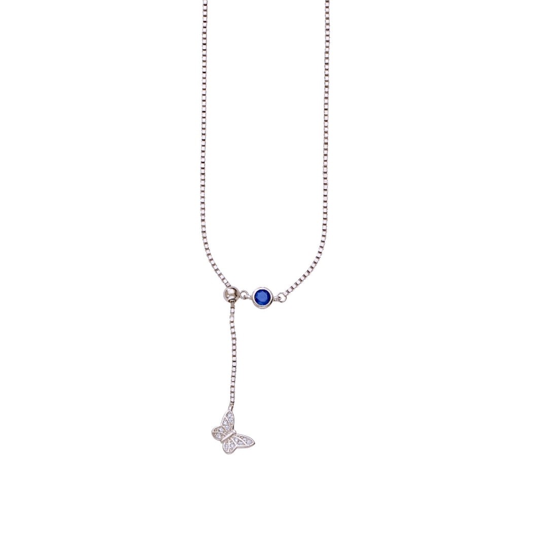 925 Sterling Silver Necklace with Blue CZ and Butterfly Pendant for women