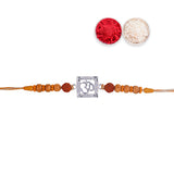 925 Sterling Silver Om Motif With Rudraksha Beaded Rakhi for Brother - Taraash