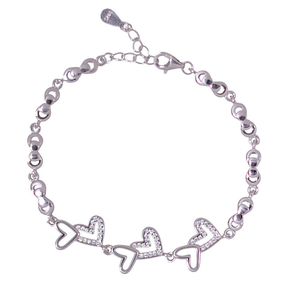 925 Sterling Silver Open-Heart Link Bracelet for Women