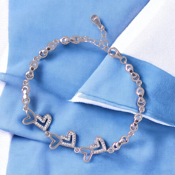 925 Sterling Silver Open - Heart Link Bracelet for Women - Taraash