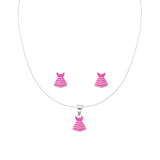 925 Sterling Silver Pink Dress Pendant Set With Earring and for Girls - Taraash