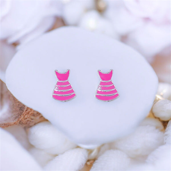 925 Sterling Silver Pink Dress Stud Earrings for Girls - Taraash