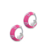 925 Sterling Silver Pink Enamel Hoops for Girls. - Taraash