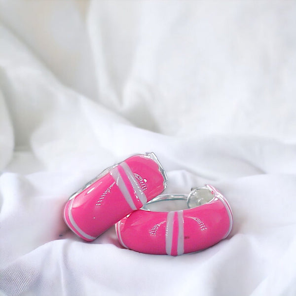 925 Sterling Silver Pink Enamel Hoops for Girls. - Taraash