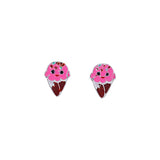 925 Sterling Silver Pink Ice Cream Cone Enamel Stud Earrings for Girls - Taraash