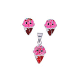 925 Sterling Silver Pink Ice Cream Cone Stud Earrings & Pendant Set Girls - Taraash