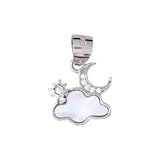 925 Sterling Silver Pink Mother of Pearl Cloud Moon Star Pendant with Chain - Taraash