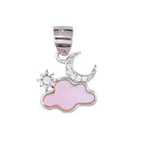 925 Sterling Silver Pink Mother of Pearl Cloud Moon Star Pendant with Chain - Taraash