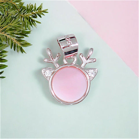 925 Sterling Silver Pink Mother Of Pearl Deer Pendant for Women - Taraash