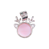 925 Sterling Silver Pink Mother of Pearl Round Deer Pendant with Chain - Taraash