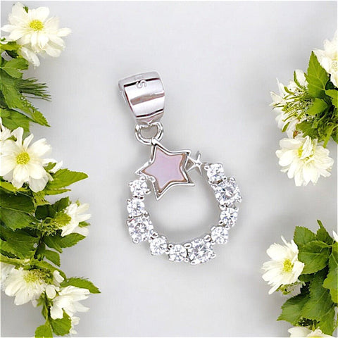 925 Sterling Silver Pink Mother of Pearl Round Star Pendant for Women - Taraash