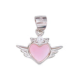 925 Sterling Silver Pink Mother of Pearl Round wing heart Pendant with Chain - Taraash