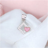 925 Sterling Silver Pink Mother of Pearl Square Heart CZ Pendant for Women - Taraash