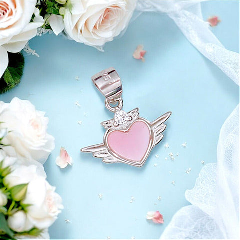 925 Sterling Silver Pink Mother of Pearl Wing Heart Pendant for Women - Taraash