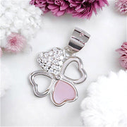 925 Sterling Silver Pink Mother Of Pearl With CZ Clover Pendant For Womens - Taraash