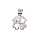 925 Sterling Silver Pink Mother Of Pearl With CZ Clover Pendant For Womens - Taraash