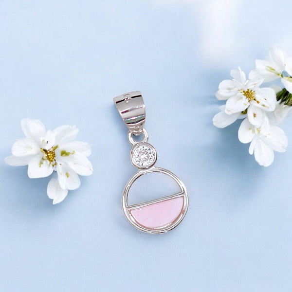 925 Sterling Silver Pink Round Shape Pendant For Women - Taraash