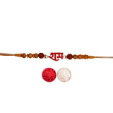 925 Sterling Silver Ram Motif With Rudraksha Beaded Rakhi for Brother - Taraash