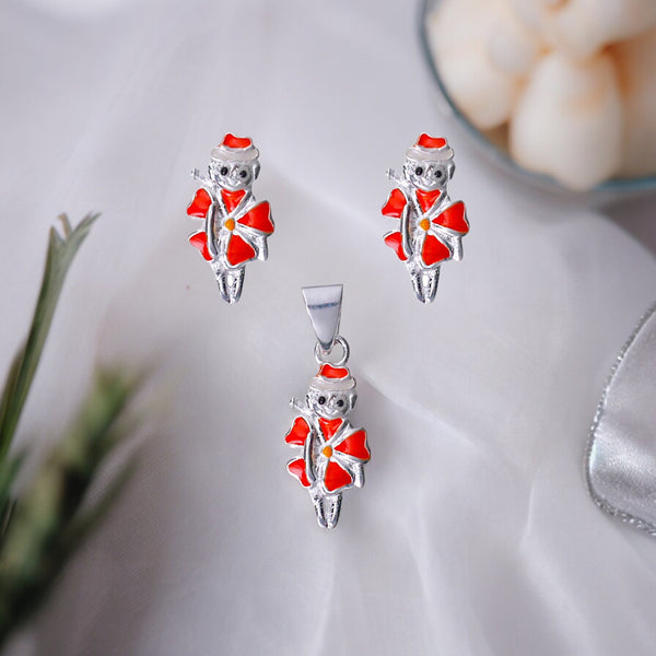 925 Sterling Silver Red Enchanted Character Pendant Earring Set For Girls - Taraash