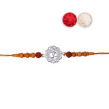 925 Sterling Silver Round Shape Om Rudraksha Beaded Rakhi for Brother - Taraash