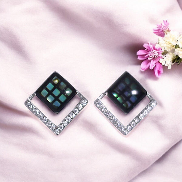 925 Sterling Silver Square Mother Of Pearl Cz Earrings for Women - Taraash