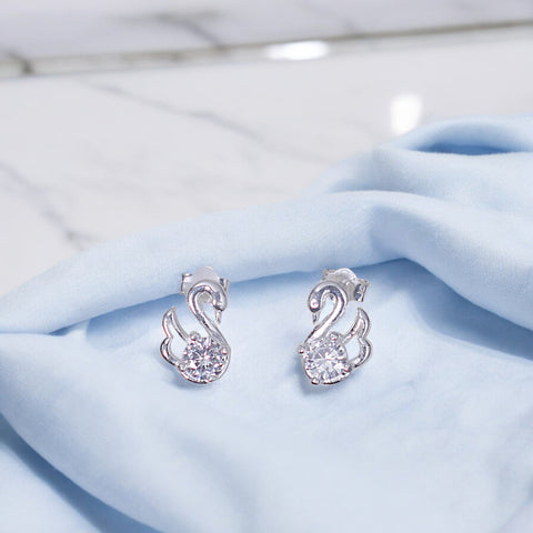 925 Sterling Silver Swan Design CZ Stud Earrings for Women - Taraash