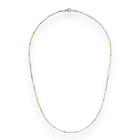 925 Sterling Silver Tri-Color Beaded Box Chain for Women - Taraash