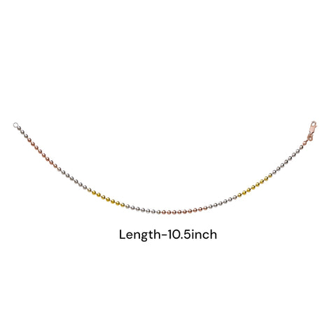 925 Sterling Silver Tri Tone Beaded Chain Anklet for Women - Taraash