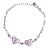 925 Sterling Silver Two Heart Pink Mother - of - Pearl and CZ Bracelet for Women - Taraash