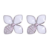 925 Sterling Silver White Floral Petal Earrings for Women with Enamel and CZ - Taraash