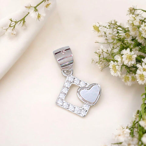 925 Sterling Silver White Mother of Pearl Square Heart CZ Pendant for Women - Taraash