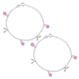 925 Sterling Silver with Pink Flower Charm Anklet For Girls - Taraash