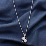 925 Sterling Sterling Silver Pink Mother of Pearl Heart Flower Pendant with Chain - Taraash