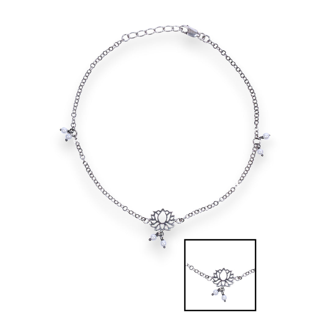 Nana 925 Sterling Silver Antique Silver Lotus Pearl Charm Chain