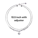 925 Sterling Silver Beaded Heart Charm Chain Anklet For Women