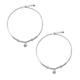 925 Sterling Silver Beaded Heart Charm Chain Anklet For Women